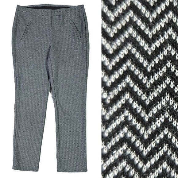 Chico's Fabulously Slimming Gray Black Zigzag Metallic Pull On Ankle Pants - Picture 1 of 9